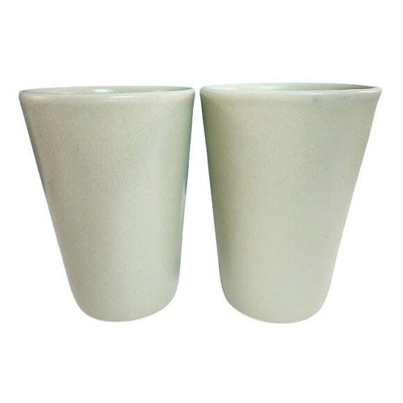 2 Forlife Green Ceramic Drinking Glasses Cups Sage Seafoam Stoneware Feel Look - Picture 2 of 6